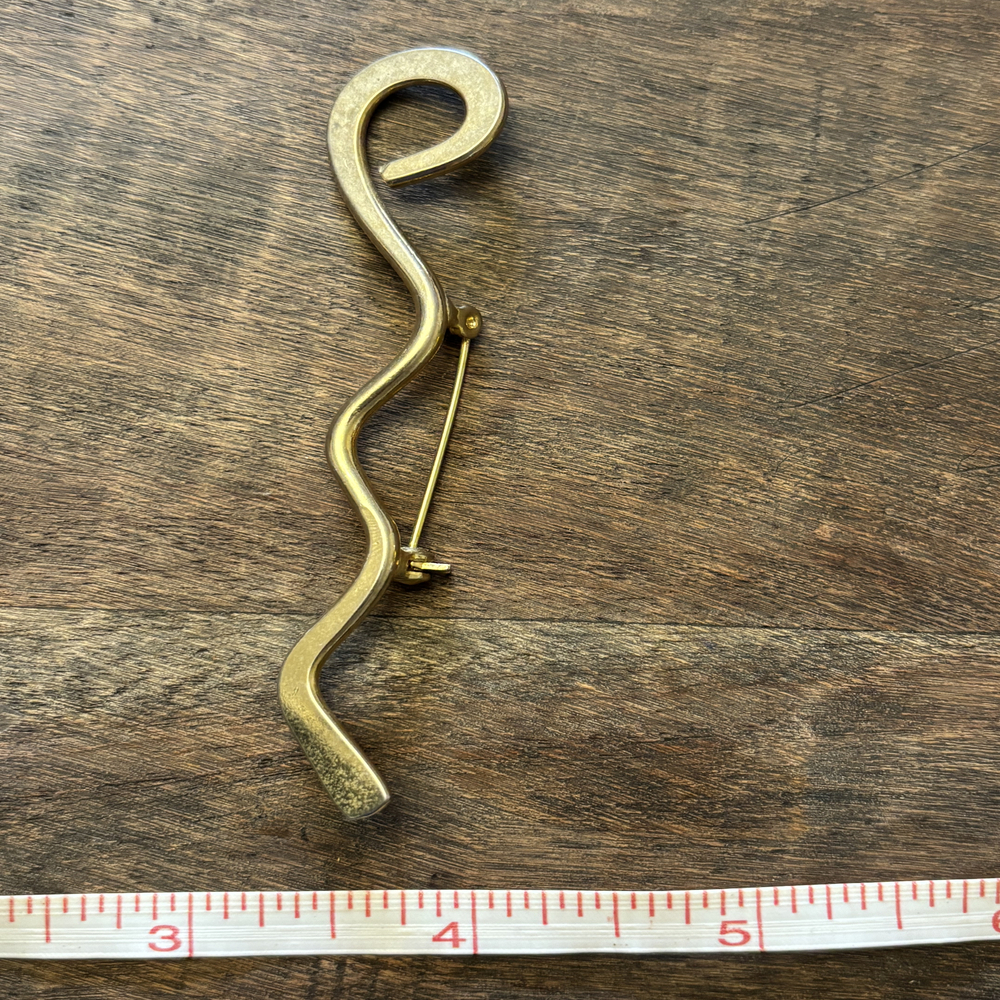 Long Wavy Abstract Linear Stick Brooch Gold Tone